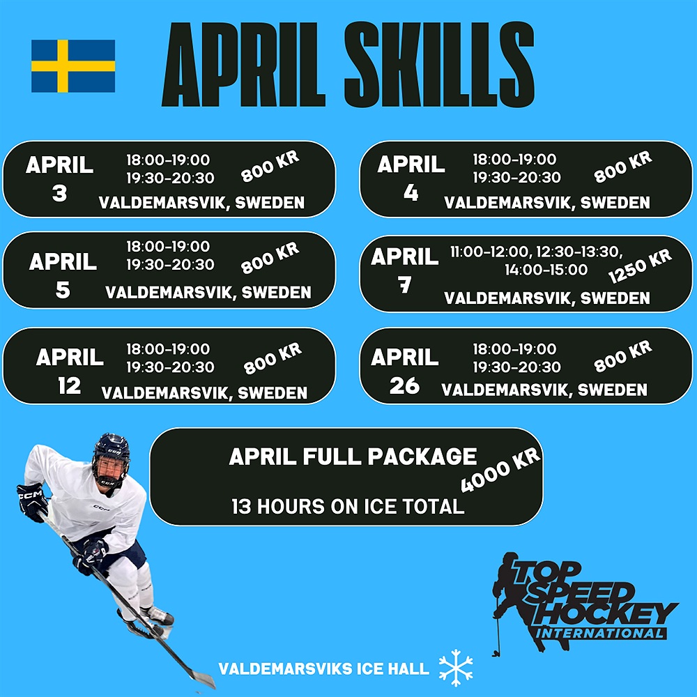Uppdaterad! Topspeed Hockey träningar april 2024 Valdemarsviks ishall